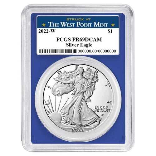 2022-W プルーフ 1ドル アメリカン シルバー イーグル PCGS PR69DCAM ウェストポイント ラベル ブルーフレーム
