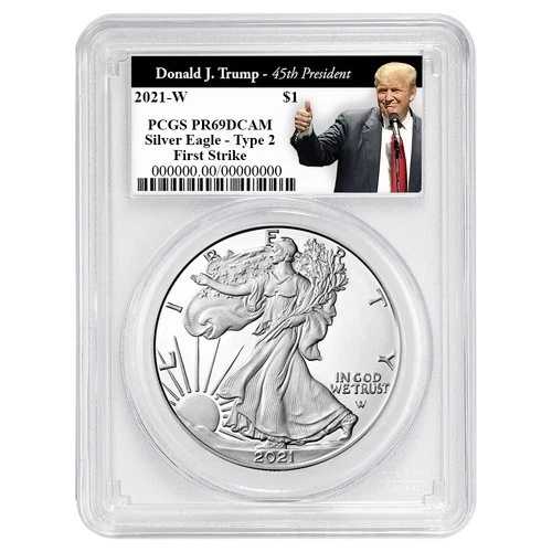 2021-W $1 1オンス T-2 プルーフ アメリカンシルバーイーグル PCGS PR69DCAM FS トランプ45周年記念