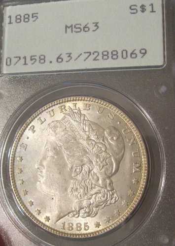 1885年 モルガン銀貨 - PCGS MS 63 ラトラー、ライトトーニング 両面 4081