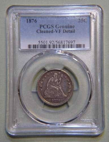 1876年 アメリカ合衆国 銀貨 自由の女神像 25セント硬貨 - PCGS VF 詳細 - ロット番号 1060