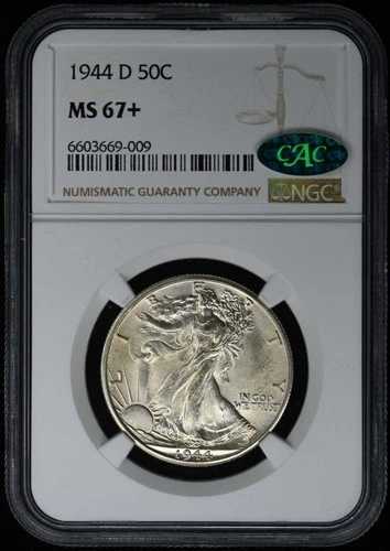 1944-D ウォーキング・リバティ・ハーフダラー 50セント NGC MS67+ (CAC)