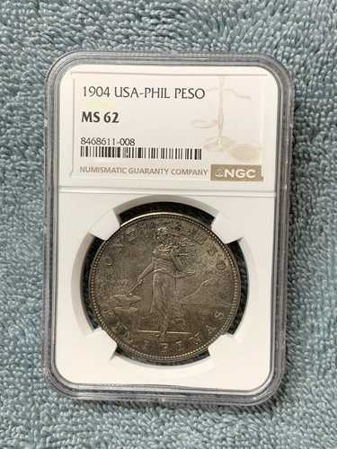 1904-(P) 米国フィリピン シルバー ペソ NGC MS 62 フィラデルフィア セミキー デート 希少!