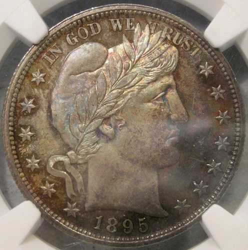 1895年 バーバー リバティヘッド シルバー ハーフドル ゴージャス モンスター トーニング *NGC MS 65*