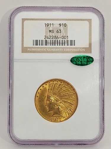 1911年 10ドル金貨 インディアンイーグル NGC MS63 CACステッカー承認済み 旧型ホルダー