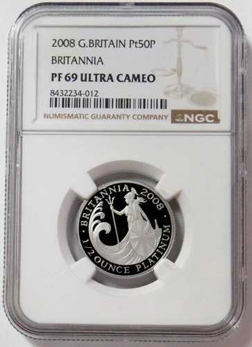 2008年 プラチナ 150枚 鋳造 イギリス 1/2オンス ブリタニア 50ポンド NGC PF 69 UC
