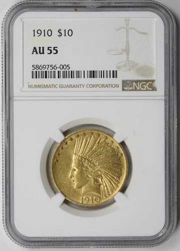 1910年インディアンヘッドイーグル金貨 $10 AU 55 NGC