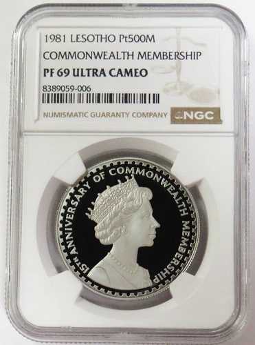 1981年 プラチナ 200枚 鋳造 レソト 500 マロティ連邦加盟国 NGC PF 69 UC