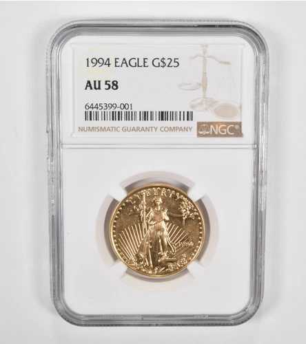 AU58 1994年 25ドル アメリカン・ゴールド・イーグル - 1/2オンス .999 純金 - NGCグレード *1369