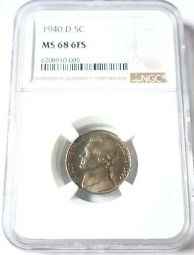 1940-D NGC MS68 6FS ジェファーソンニッケル ($9500.00) 価値 556,160円