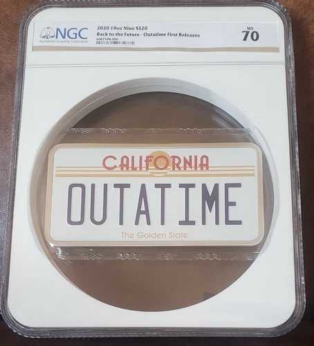 2020 NGC MS 70 NIUE 10オンス $20 「バック・トゥ・ザ・フューチャー」「OUTATIME」ナンバープレート #25/88