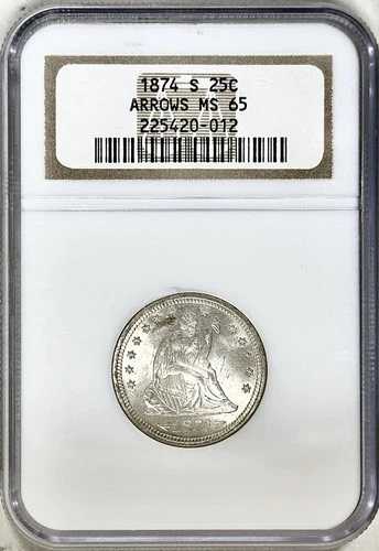 1874年 南 自由の女神像 クォーターアローズ NGC MS65