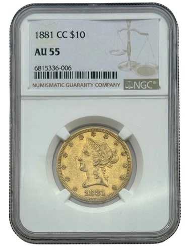 1881-CC 10 ドル金イーグル、NGC AU55、希少なカーソン シティ金貨。
