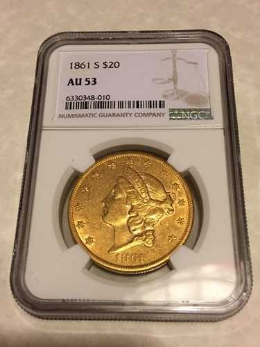 1861-S AU53 NGC ダブルイーグル 20ドル リバティ金貨 非常に良好な状態（PCGSなし）｜WORLD RESOURCE【QUEEN店】