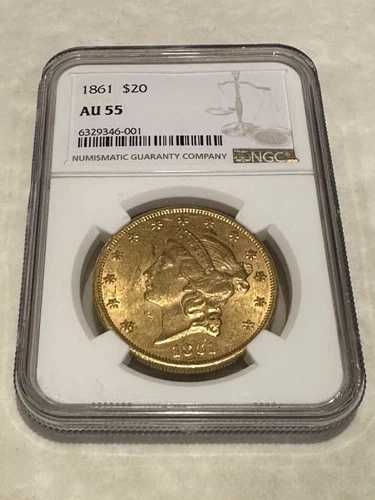 1861 AU55 NGC リバティ ダブルイーグル 20 ドル金貨 非常に美しい状態 (PCGS なし)