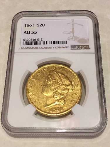 1861年 $20 NGC AU55 リバティ ダブルイーグル金貨 素晴らしい魅力 (PCGSなし)｜WORLD RESOURCE【QUEEN店】
