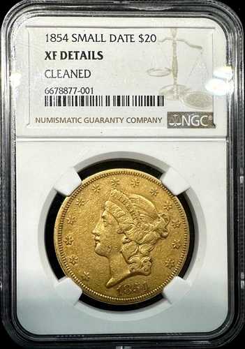 1854年製 スモールデイト リバティヘッド 20ドル ダブルイーグル金貨 NGC XF 詳細