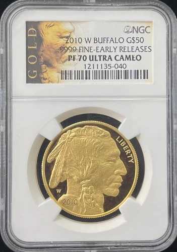 2010年 W バッファロー 50ドル金貨 NGC PF 70 UC 初期リリース インディアンヘッドラベル
