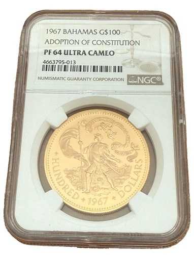 バハマ 1967年 金貨 100ドル NGC PF64UC 憲法採択