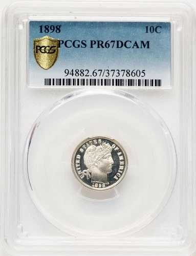 1898年 10セント プルーフ バーバー ダイム PCGS PR67