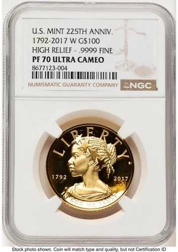 2017-W G$100 アメリカン・リバティ・ハイレリーフ ブラウンラベル NGC PF70 (780121016)