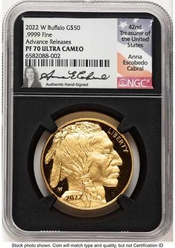 2022-W プルーフゴールド バッファロー 1オンス AR アンナ・カブラル NGC PF70 (521393052)