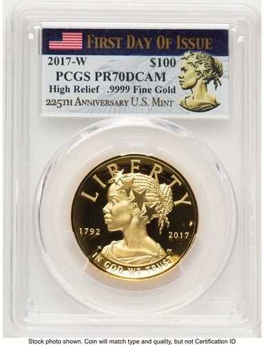 2017-W G$100 アメリカン・リバティ・ハイレリーフ FDI 225周年記念ラベル PCGS PR70｜WORLD RESOURCE【QUEEN店】