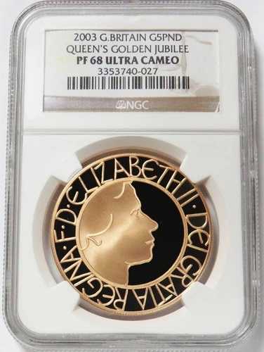 2003年 金貨 イギリス 2750枚 鋳造 5ポンド ゴールデンジュビリー NGC プルーフ 68 UC