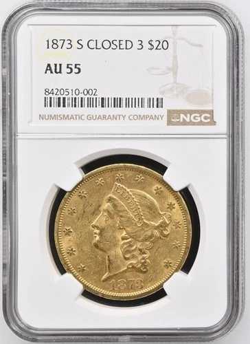 1873 S ダブルイーグルス リバティヘッド NGC AU-55 LOOKS BU