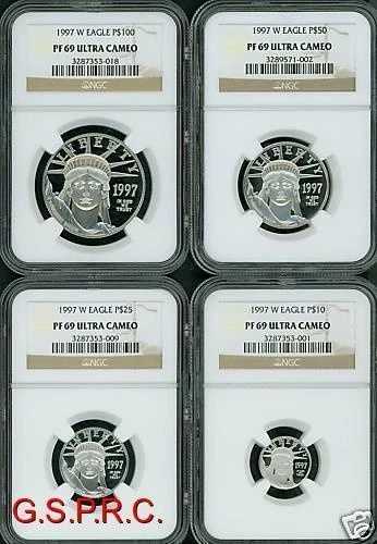 1997-W 4 枚コインセット $100 $50 $25 $10 プルーフ プラチナ イーグル NGC PR69 PF69 !!!｜WORLD RESOURCE【QUEEN店】