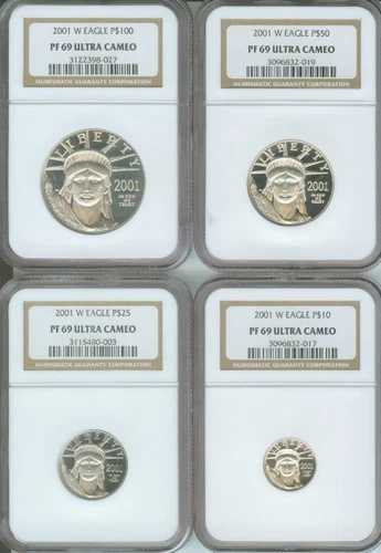 2001-W 4枚セット $100 50 25 10 プルーフ プラチナ イーグル 自由の女神像 NGC PR69 PF69