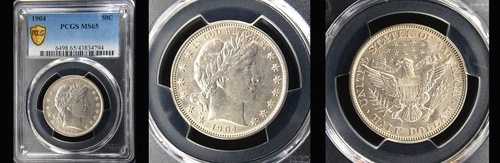 1904 50C PCGS MS65-POP 16-ONLY 8 FINER-BARBER HALVE---