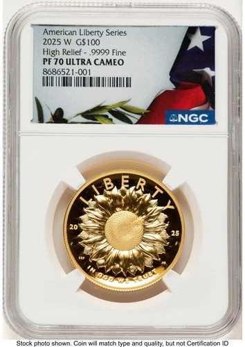 2025-W G$100 アメリカ自由の女神高浮き彫り旗 NGC PF70 (782665029)