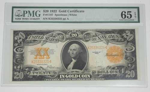 1922年シリーズ 大型 20 ドル金券 PMG 65 ジェム Unc EPQ Fr#1187