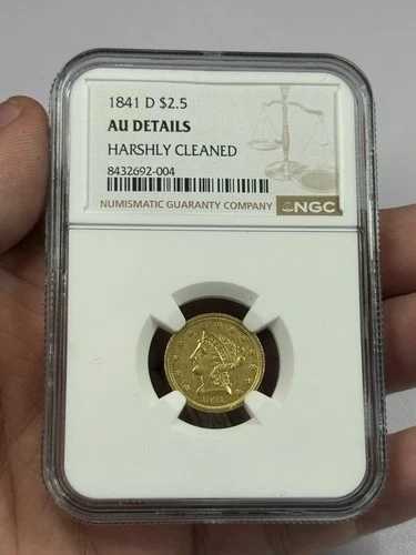 1841 D ダロネガ $2.50 リバティクォーターイーグル NGC AU 詳細 ハードクリーニング済み 1,033,340円