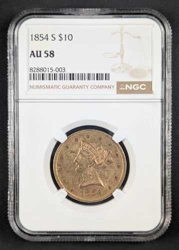 1854 S $10 リバティヘッド ゴールドイーグル NGC AU 58｜WORLD RESOURCE【QUEEN店】 1,033,340円