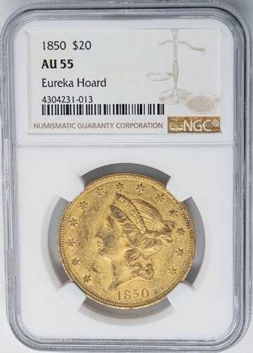 1850年 20ドル金貨 リバティ・ユーレカ AU55 NGC 951020-55