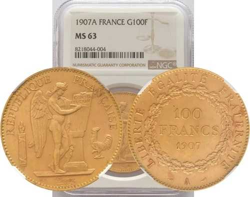 1907-A フランス：共和国金貨 100フラン NGC MS63