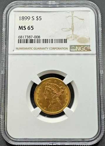 1899-S 5ドル リバティゴールド ハーフイーグル NGC MS65 12XXEE25｜WORLD RESOURCE【QUEEN店】