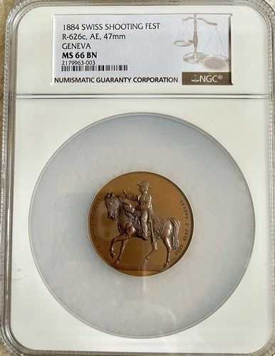 1884年 ジュネーブ スイス射撃祭 ターラーメダル、R-626C、CU、47mm NGC 66BN、55.47g