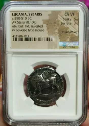 NGC 古代ルカニア・シバリス銀製スタテル Ch VF 紀元前550-510年頃 より古い希少タイプ