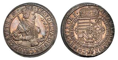 オーストリア。レオポルド。1632年製 AR ターラー。NGC MS64。ホール。KM 629.2; Dav.-3338