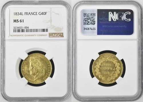 フランス - ルイ フィリップ - 40 フラン 1834 バイヨンヌ - NGC MS 61-