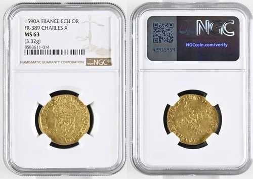 フランス - シャルル10世 - 黄金の太陽 1590 A - NGC MS 63 - トップポップ -