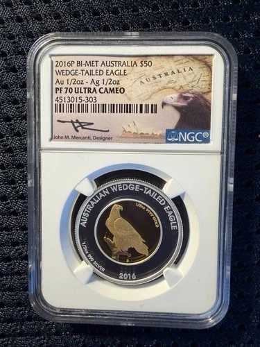 2016-P バイメタル オーストラリア $50 1/2オンス 金/銀 イーグル NGC PF70 ウルトラカメオ メルク|WORLD RESOURCE【QUEEN店】