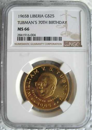 リベリア 1965-B 25ドル金貨 NGC MS-66 タブマン生誕70周年記念