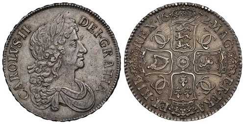 イングランド チャールズ2世 1672年 ARクラウン。NGC AU53。S-3358; Dav.-3776