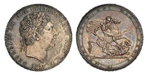 イギリス、ジョージ3世、1818年、LVIII ARクラウン。NGC MS63。KM 675; SCBC 3787