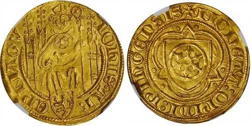 ドイツST.マインツ。ヨハン２世・フォン・ナッソー。 (1397-1419) ゴルトグルデン。 NGC MS65 ビンゲン
