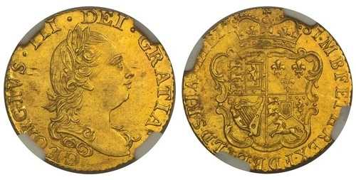 イギリス。ジョージ三世。 1781 AV ハーフギニア。 NGC MS64。 KM605