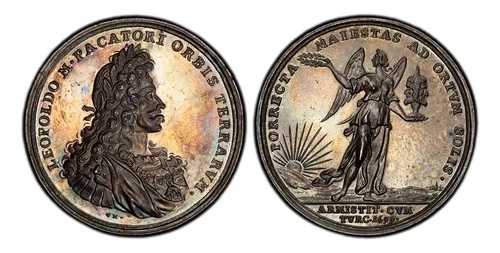 オーストリア。レオポルド 1 世 1699 AR メダル。 PCGS MS63。 。ヌミス391のパックス。ユリウス 395